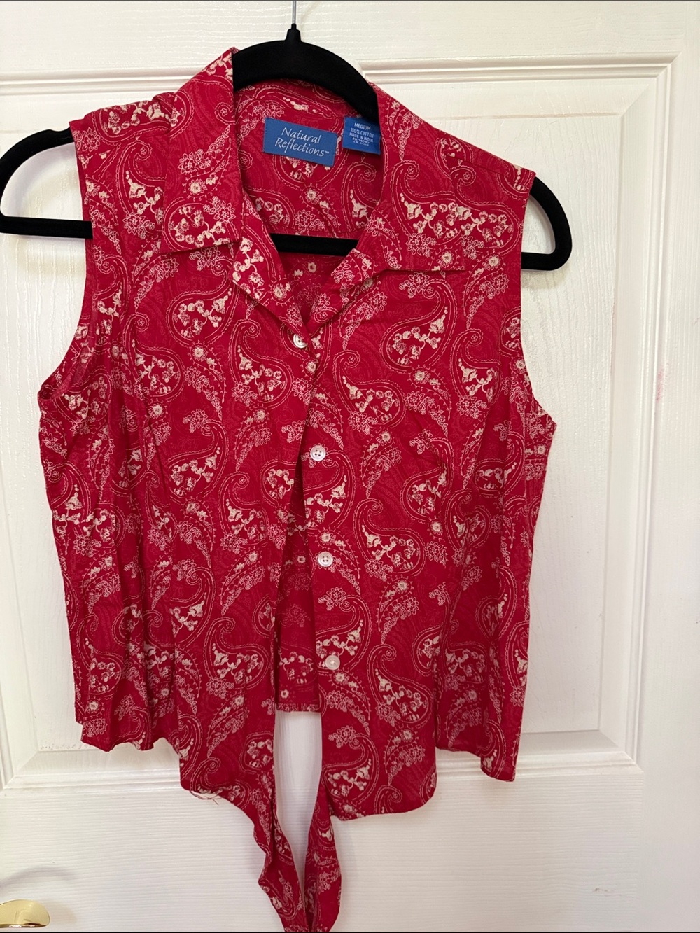 Natural Reflections Red Paisley Tie-Front Sleeveless Top